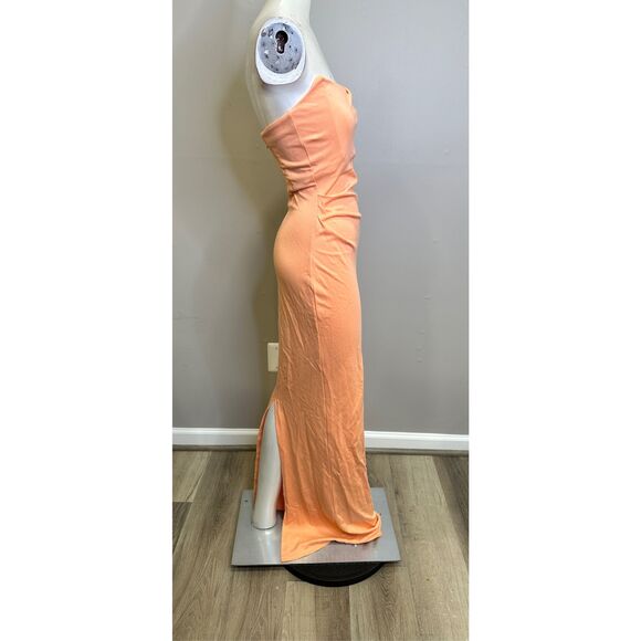 NWT Michael Costello x Revolve Strapless Back Slit Briggs Maxi Gown Peach Small - Picture 6 of 9